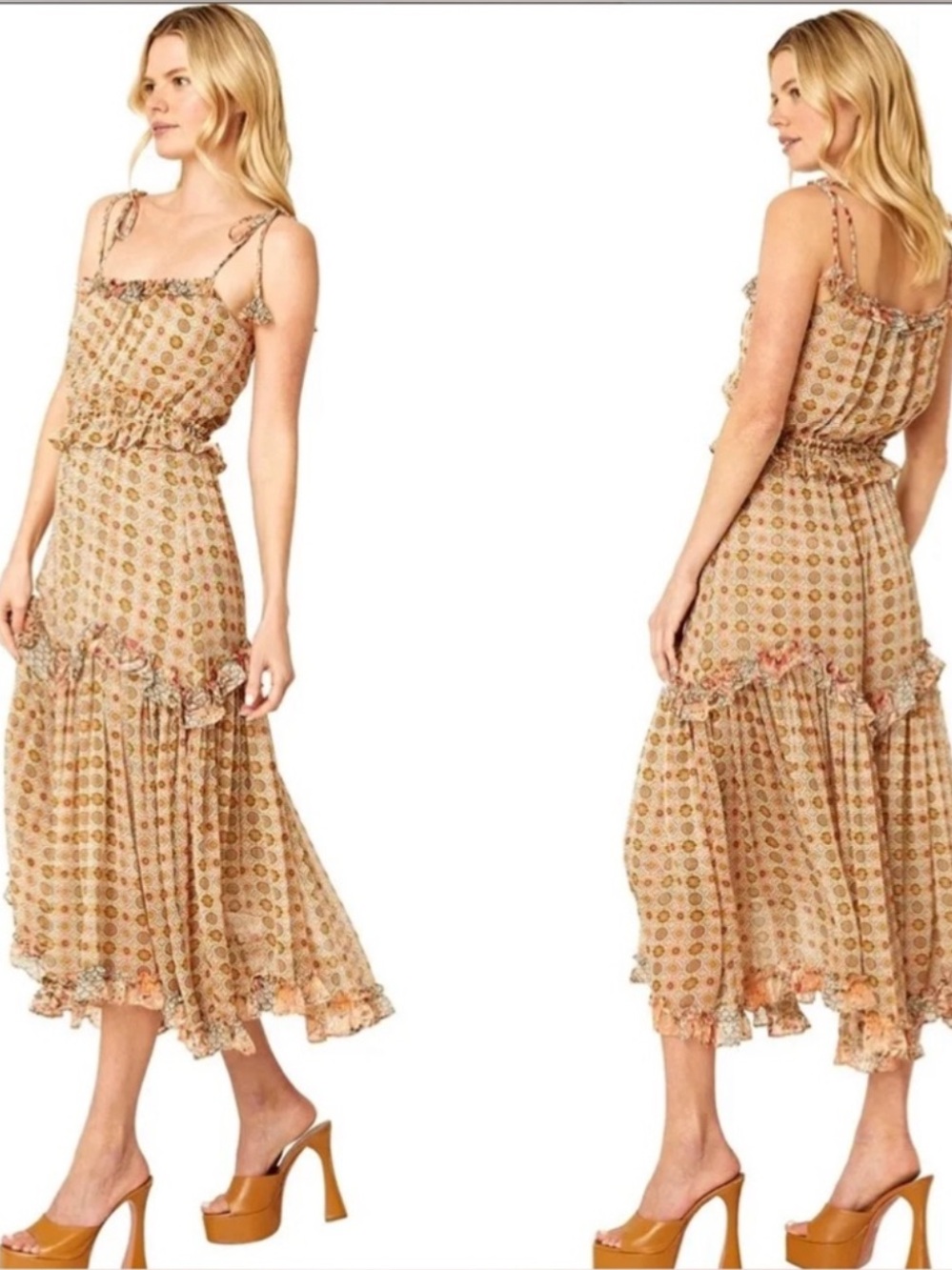 MISA Los Angeles Floral Boho Ruffle Maxi Dress Size M